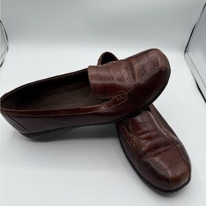 Clarks Bayou Q Brown Leather Croc Embossed Loafers Sz 10W